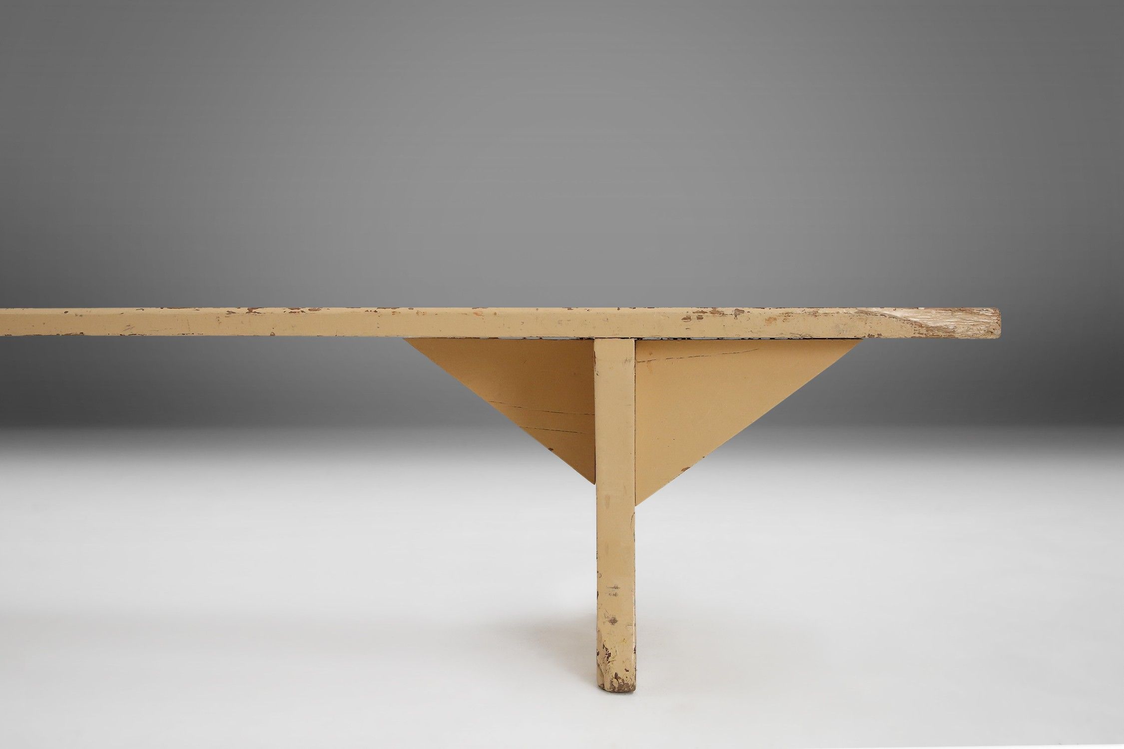 Elegant rustic beige wooden bench with nice patina, France ca. 1900thumbnail